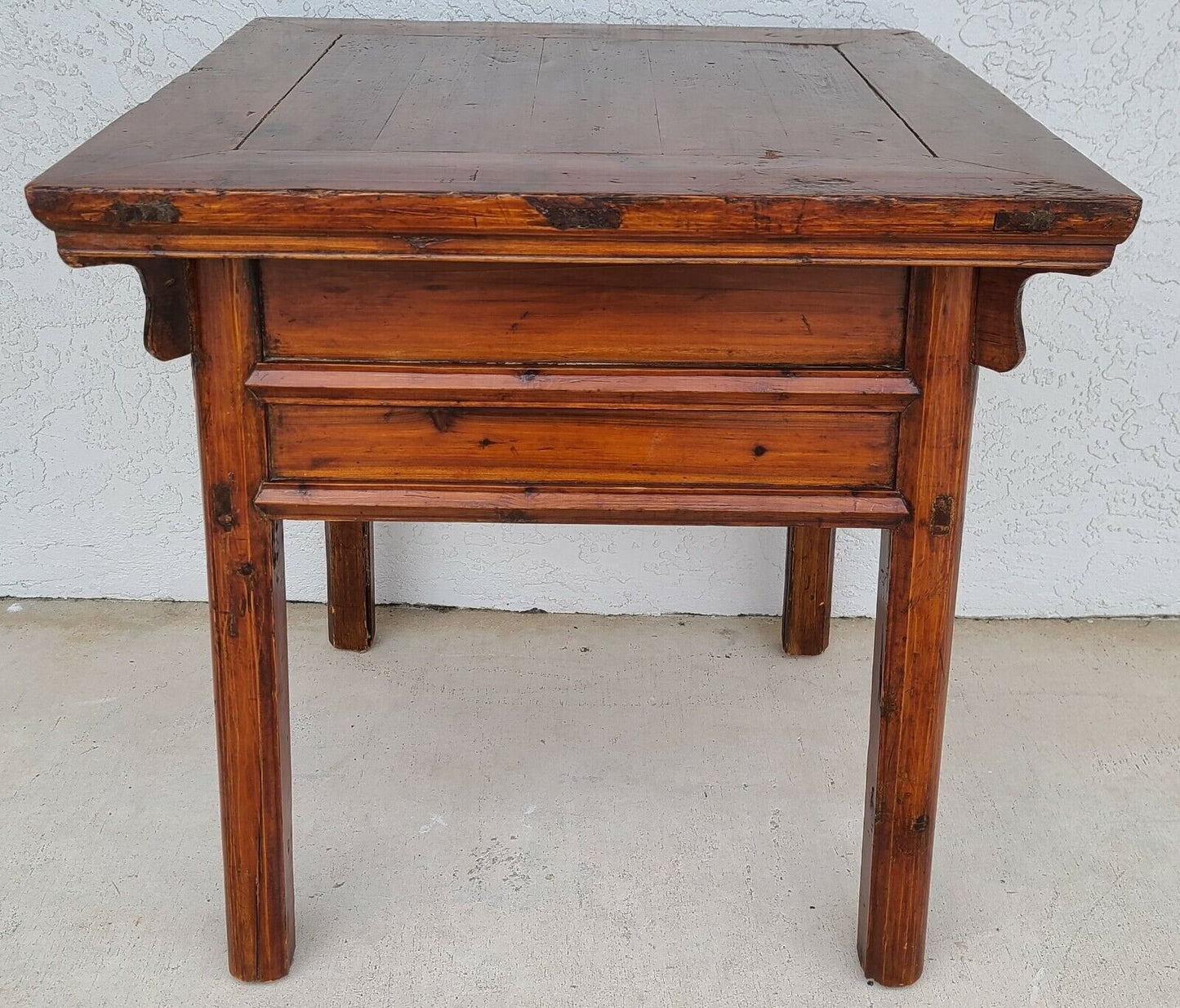 Antique Solid Wood Asian Chinoiserie 2 Drawer Side Occasional Lamp Table