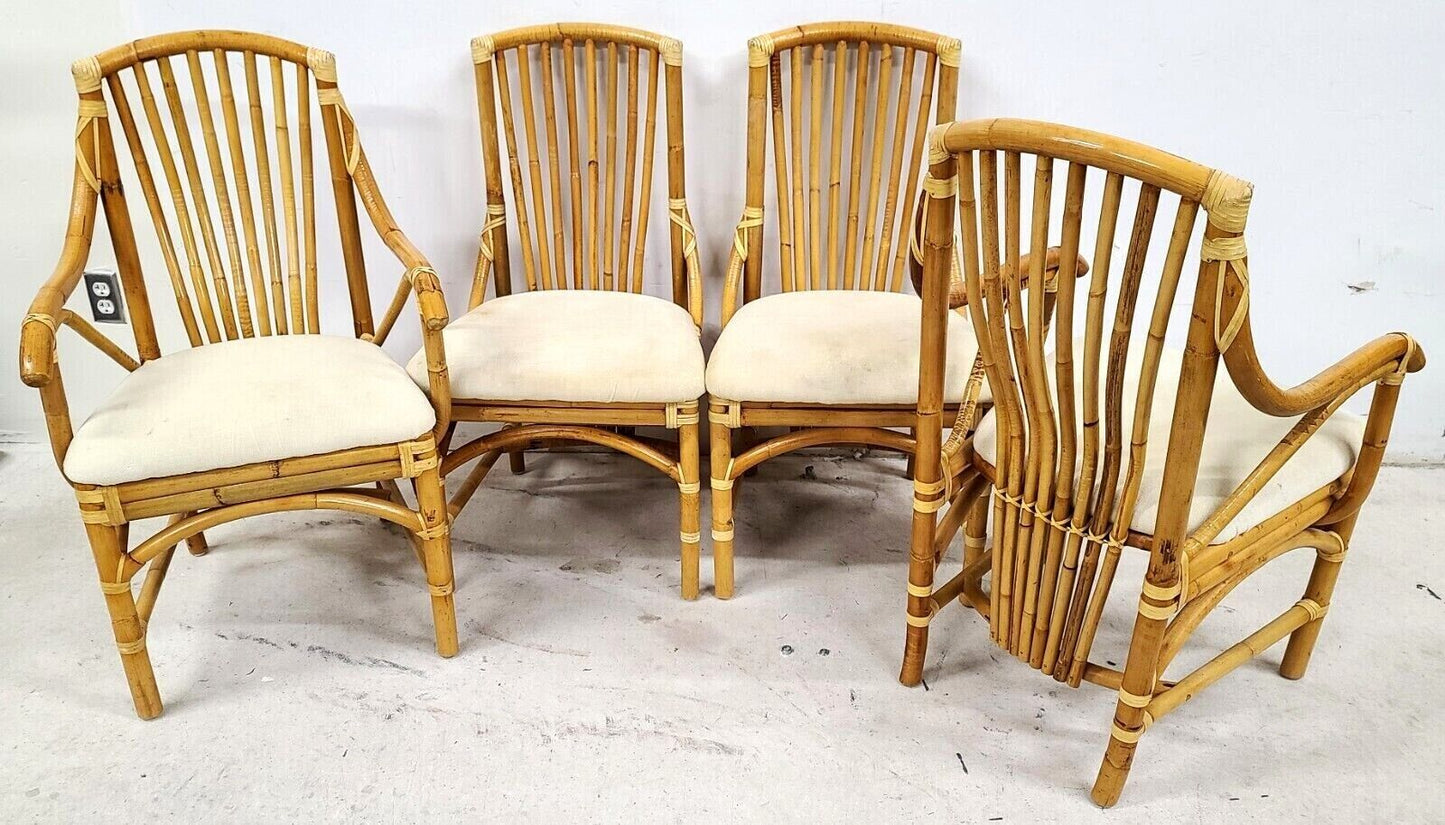 Vintage 1970s Bamboo Rattan Chairs - Set of 4
