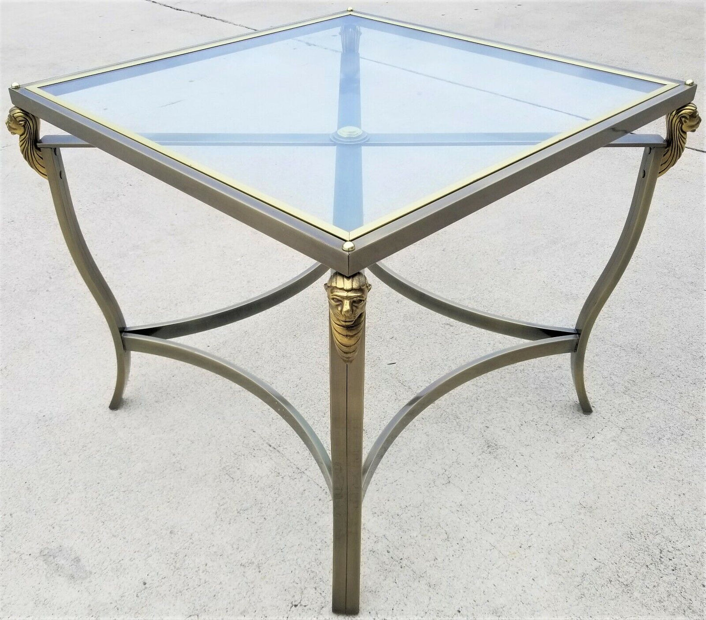 LaBarge Style Hollywood Regency Brass Rams Head Hoof Footed End Side Table