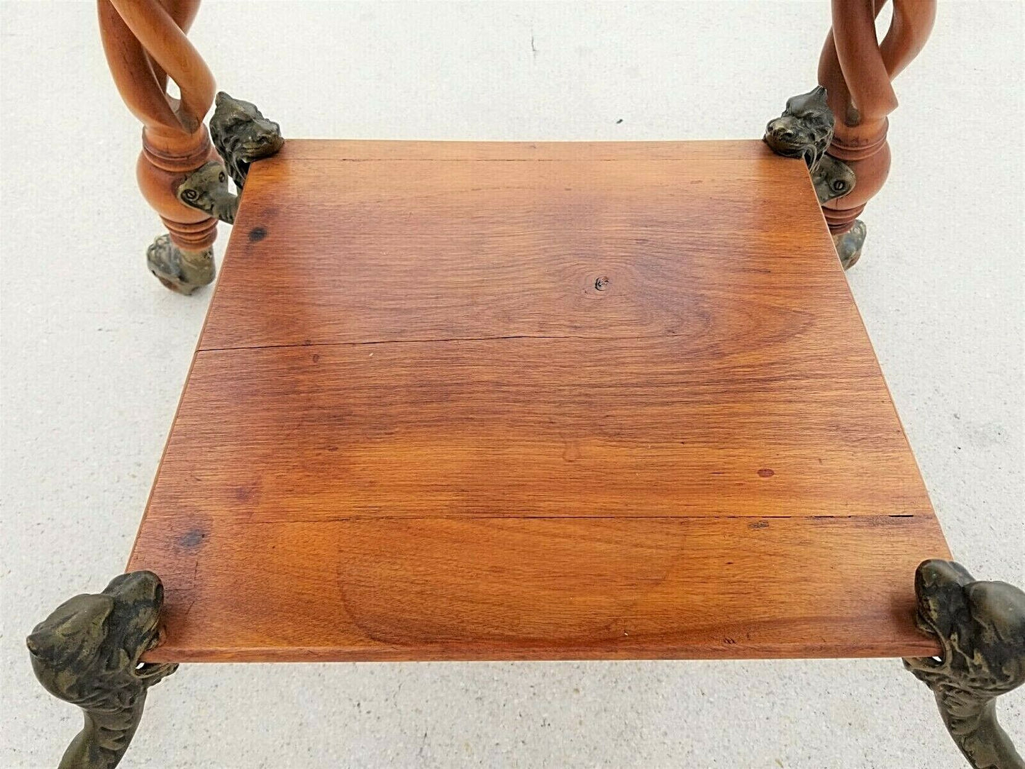 Antique Asian Chinoiserie Wood & Brass Dragons Claw & Ball Lamp Accent Table 29"