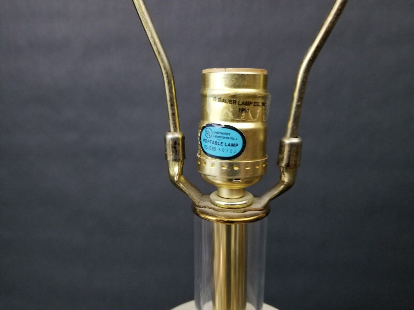 1990's Monumental Bauer Lamp Co Brass Acrylic Lucite Metal Table Lamp 33"