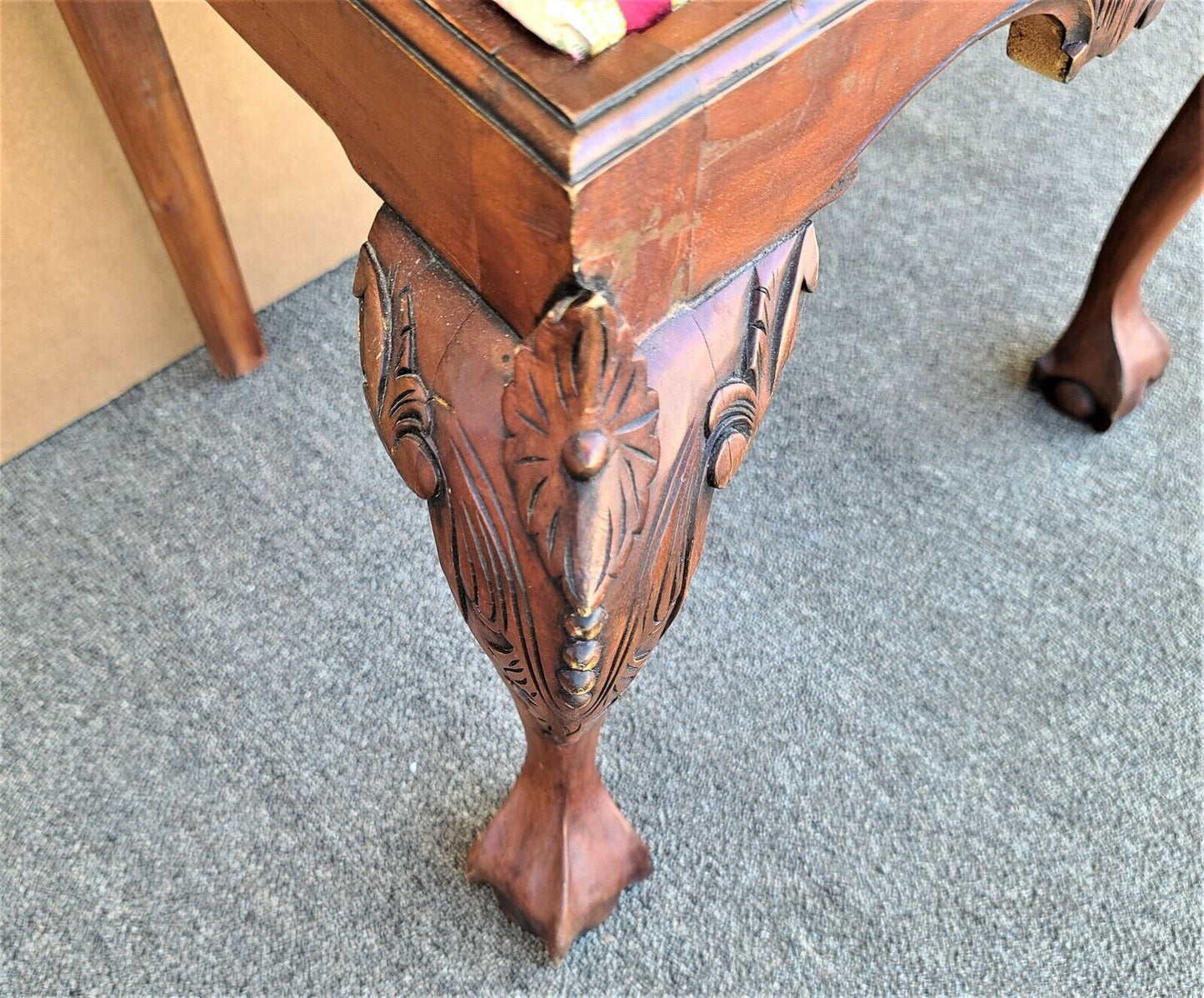 Vintage Mahogany Chippendale Ball & Claw Scroll Back Dining Desk Accent Chair