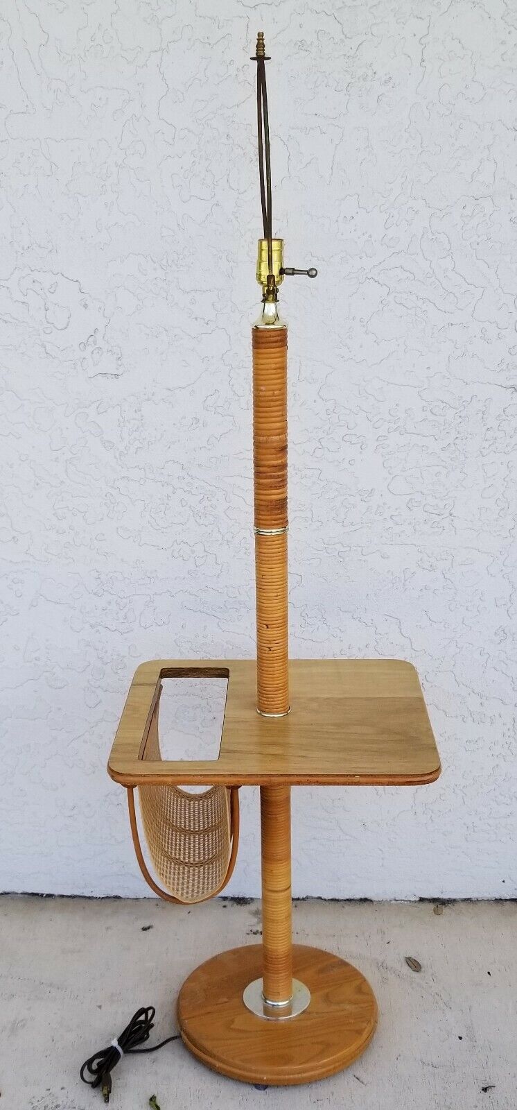Vintage Bamboo Rattan Tiki Boho Chic Magazine Holder Floor Lamp End Side Table