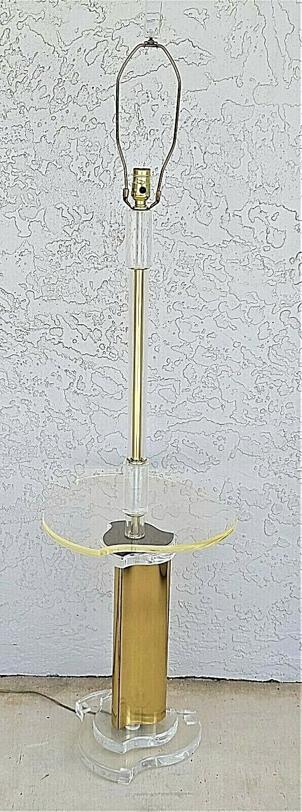 Vintage Art Deco BAUER Lucite & Brass Floor Lamp With Table