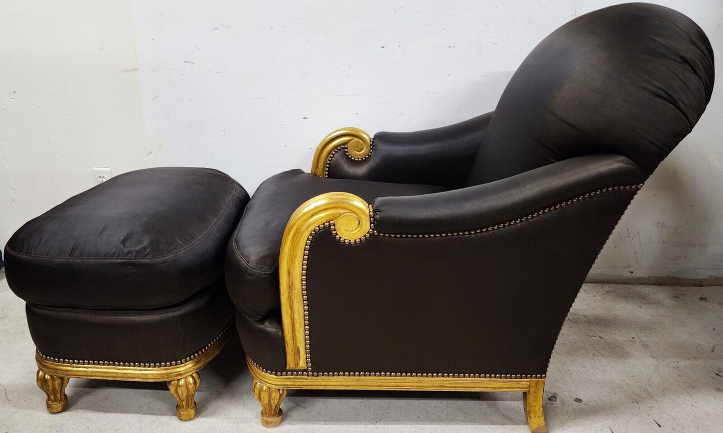 Art Deco Gilt Finish Club Chair & Ottoman