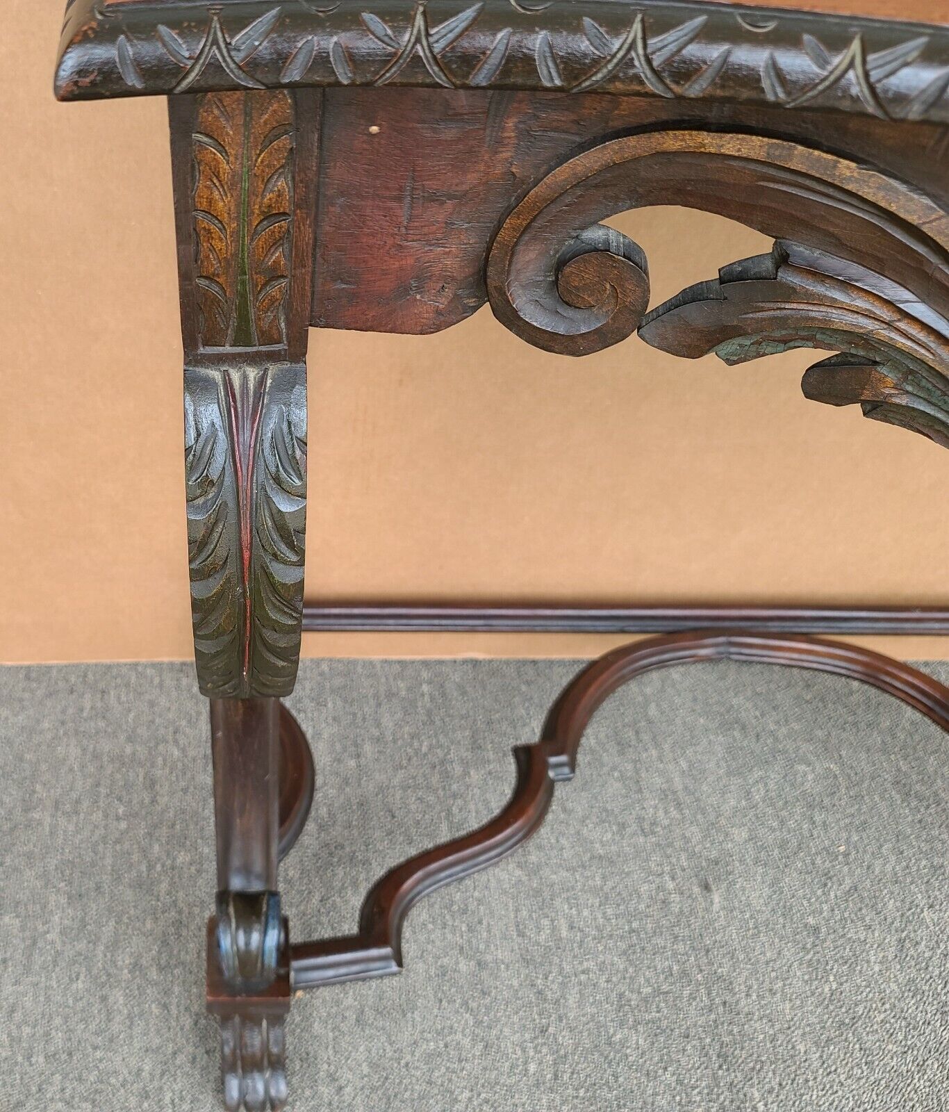 Antique English Regency Carved Acanthus Polychrome Console Table