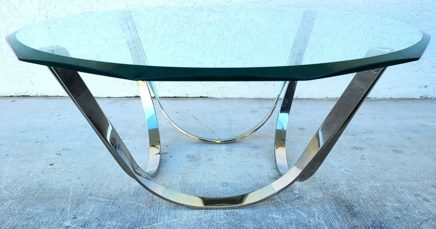 70's Roger Sprunger for Dunbar Chrome Glass Coffee Table