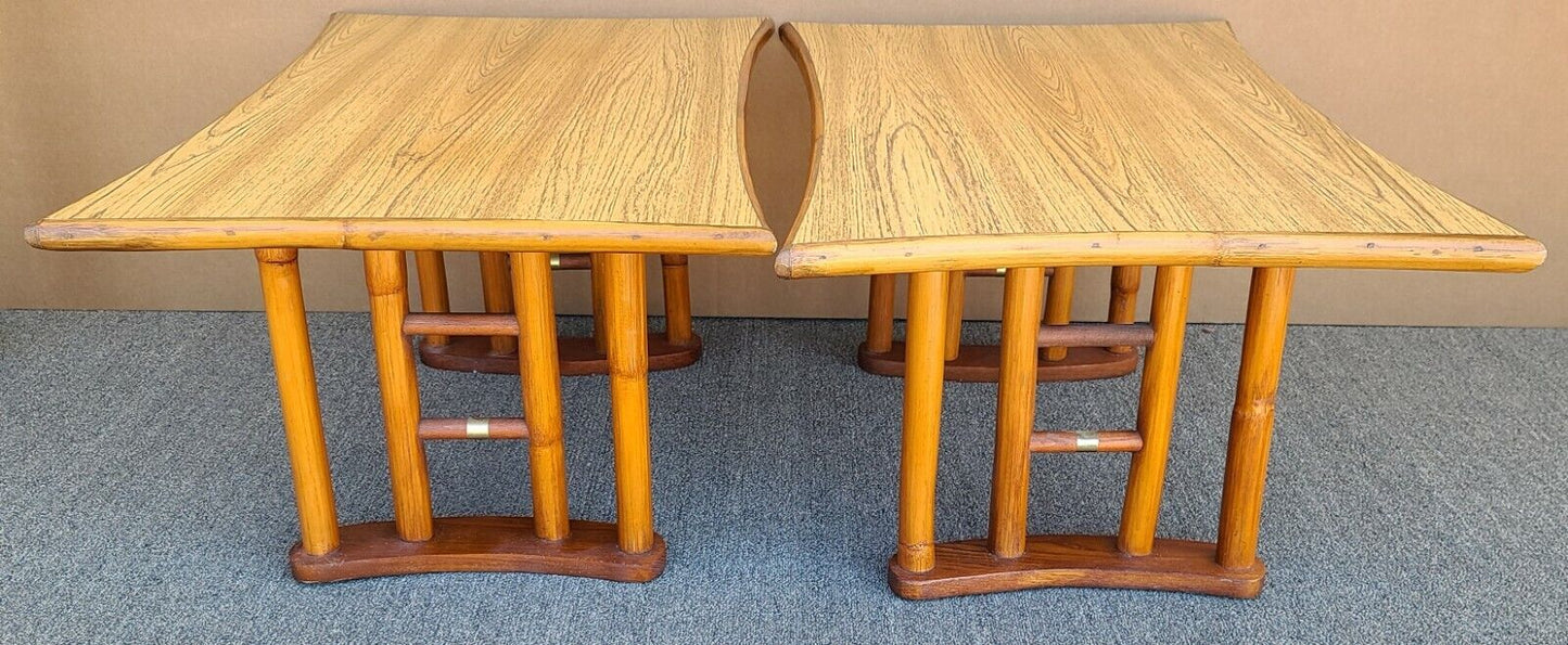 Vintage Bamboo Boho Chic Chinoiserie Side End Tables - A Pair