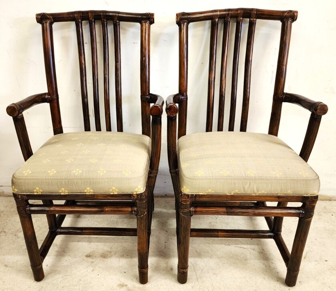 Bamboo Dining Chairs Vintage Asian Pogoda Silk by McGuire Set of 2