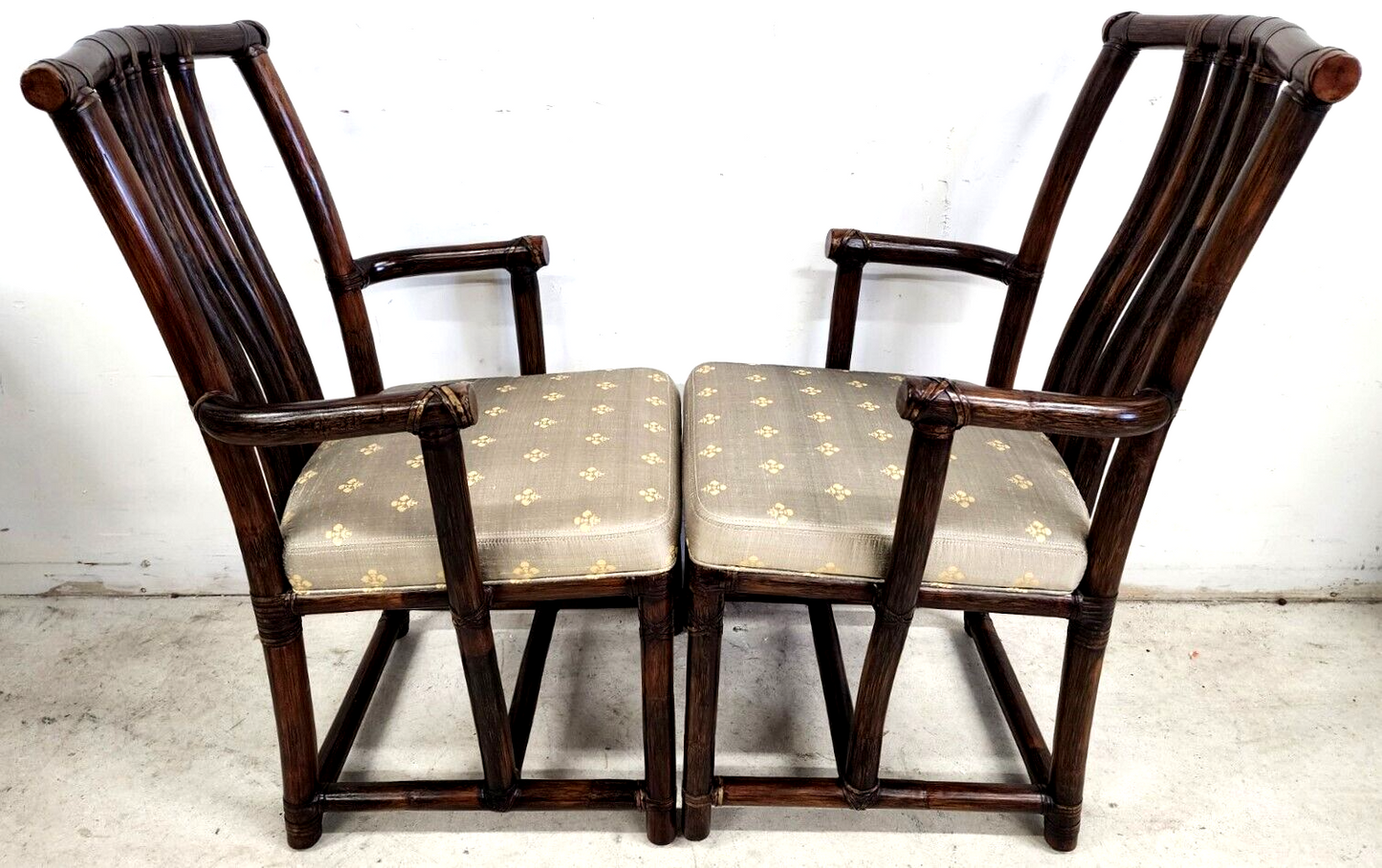 Bamboo Dining Chairs Vintage Asian Pogoda Silk by McGuire Set of 2