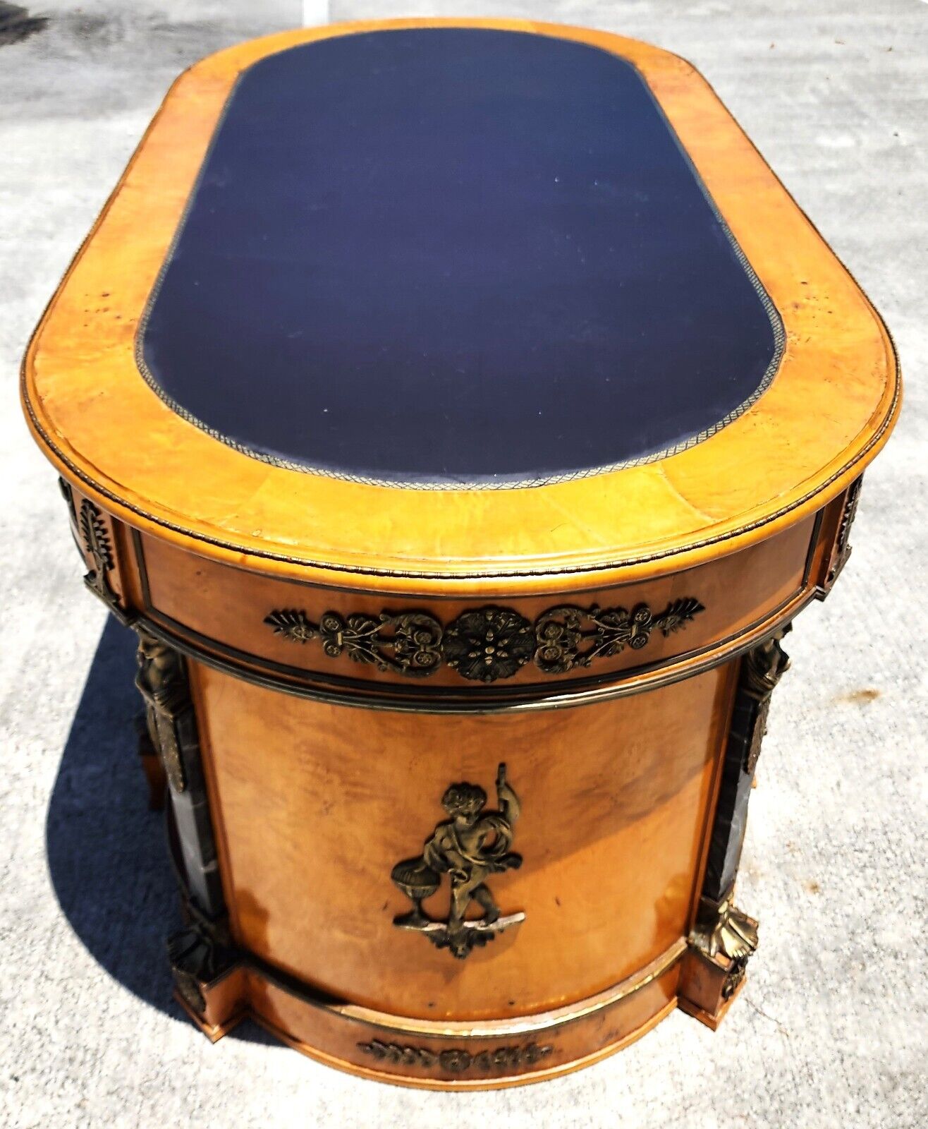 French Louis XV Style Ormolu Olive Birdseye Maple Desk