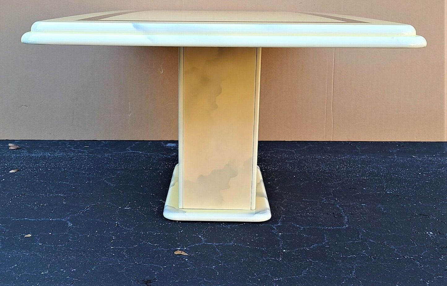 Vintage Lacquered Faux Goatskin Karl Springer Style Pedestal Dining Table