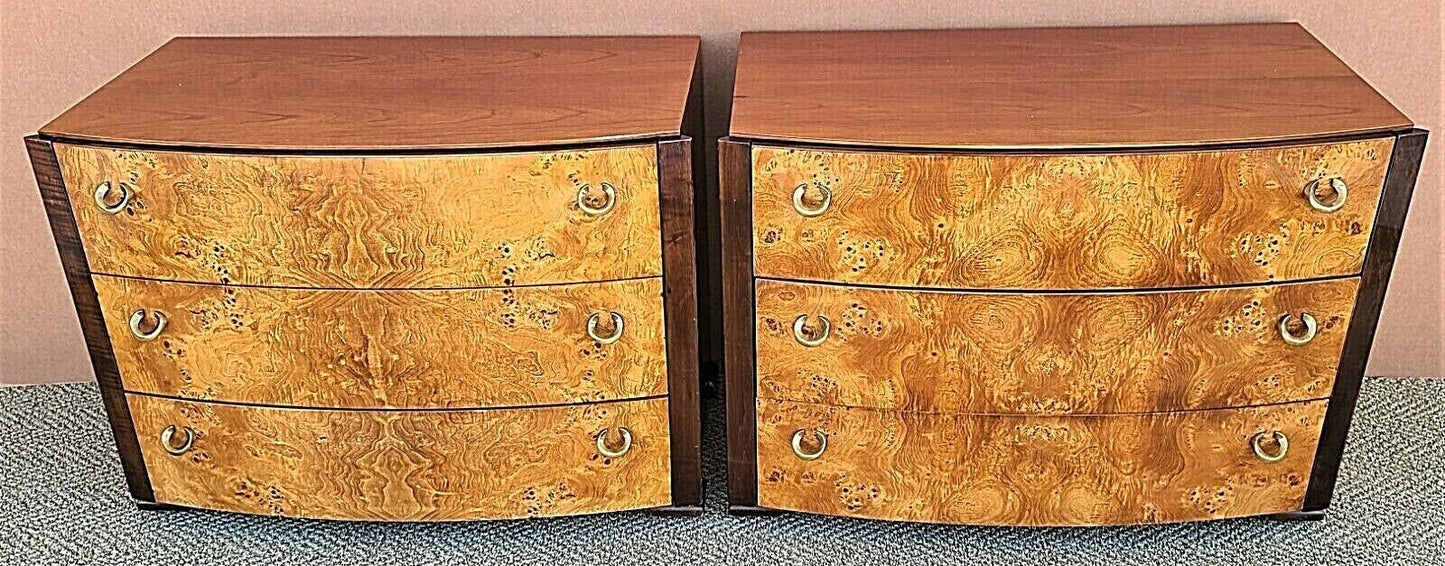 Vtg Mid Century Modern HICKORY WHITE Briar Burl Wood with Brass Pulls Dresser
