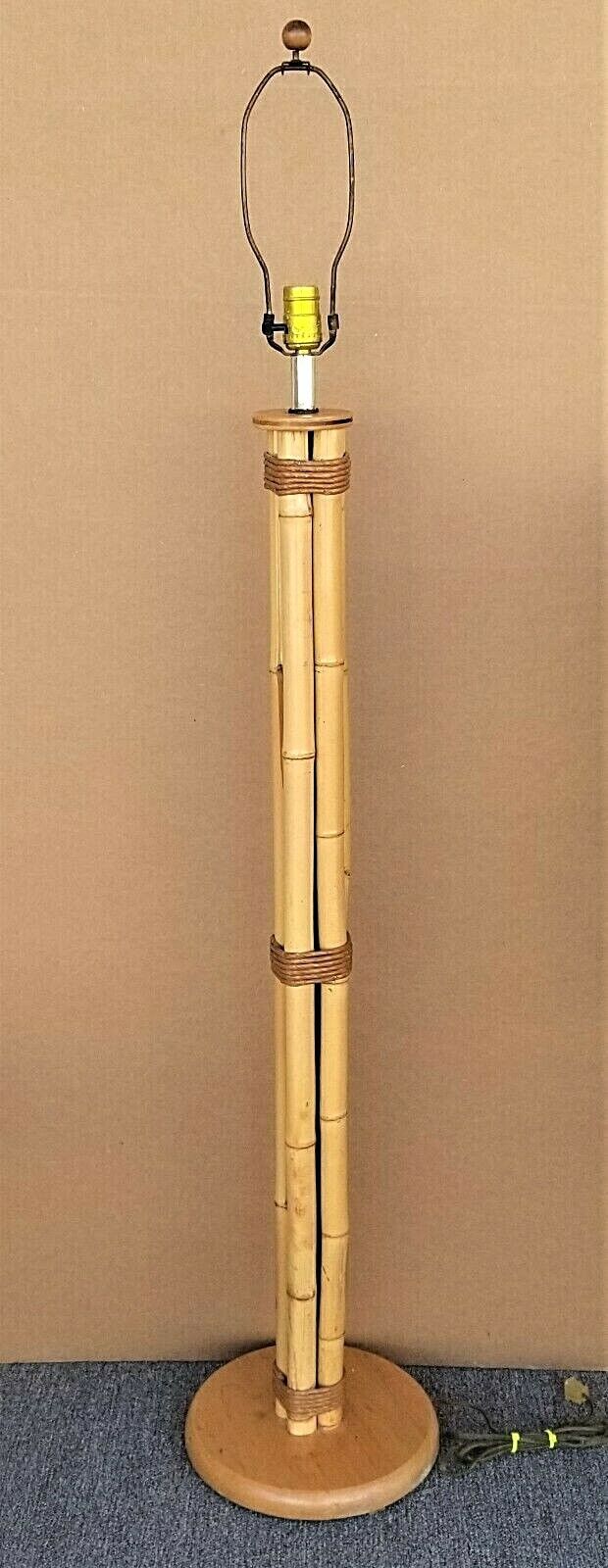 Vintage Bamboo Rattan Tiki Boho Chic Magazine Holder Floor Lamp End Side Table