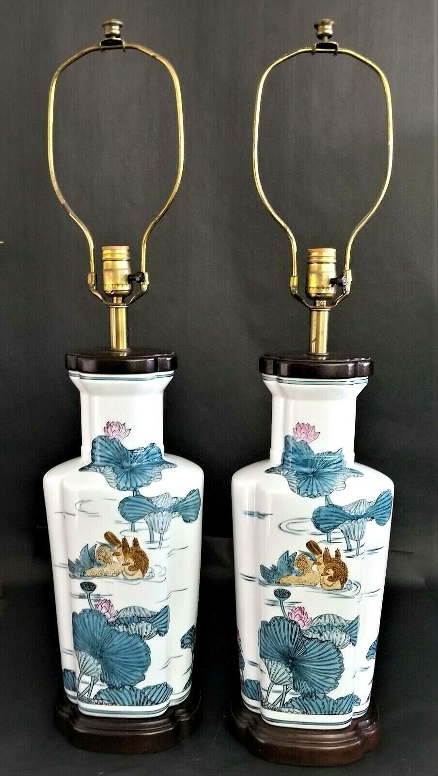 Vintage KNOB CREEK Asian Chinoiserie Porcelain Table Lamps - A Pair