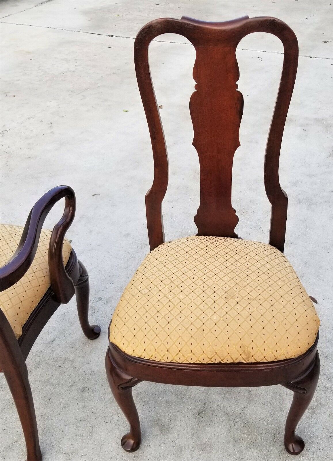 Vintage Solid Mahogany George II Queen Anne Splat Back Dining Chairs - Set of 6