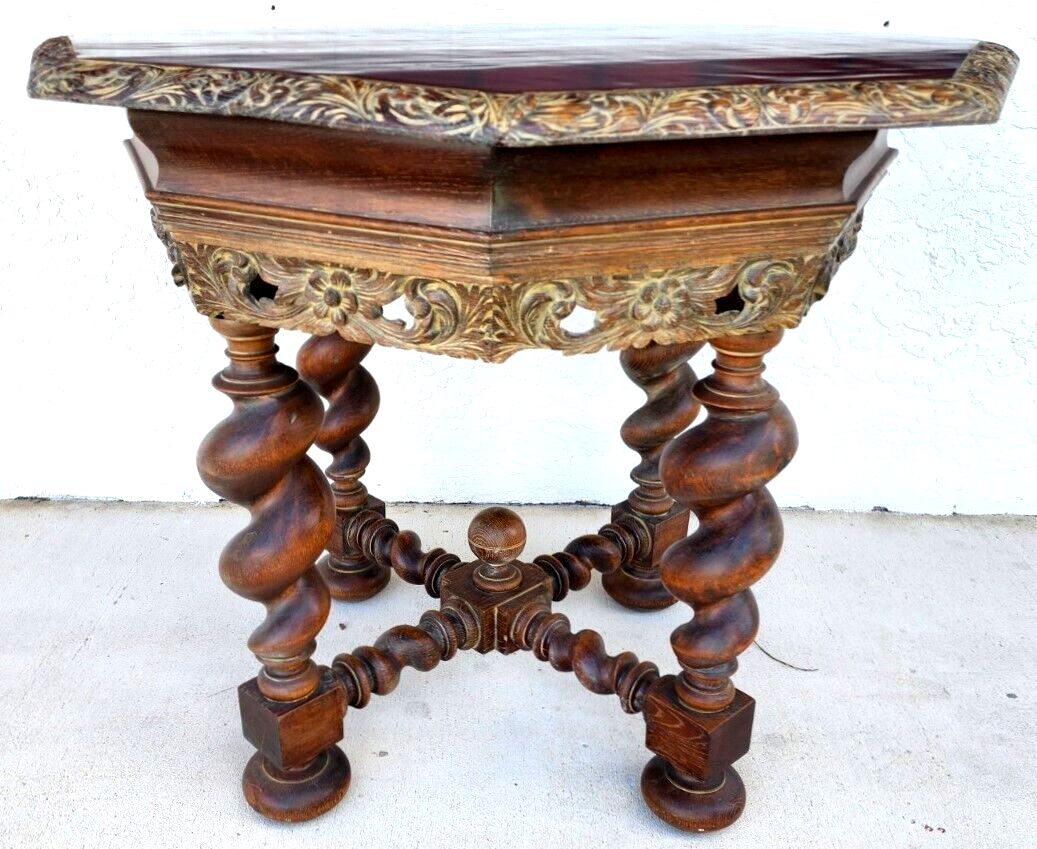 Antique French Table Louis XIII Octagonal Barley Twist 1800s