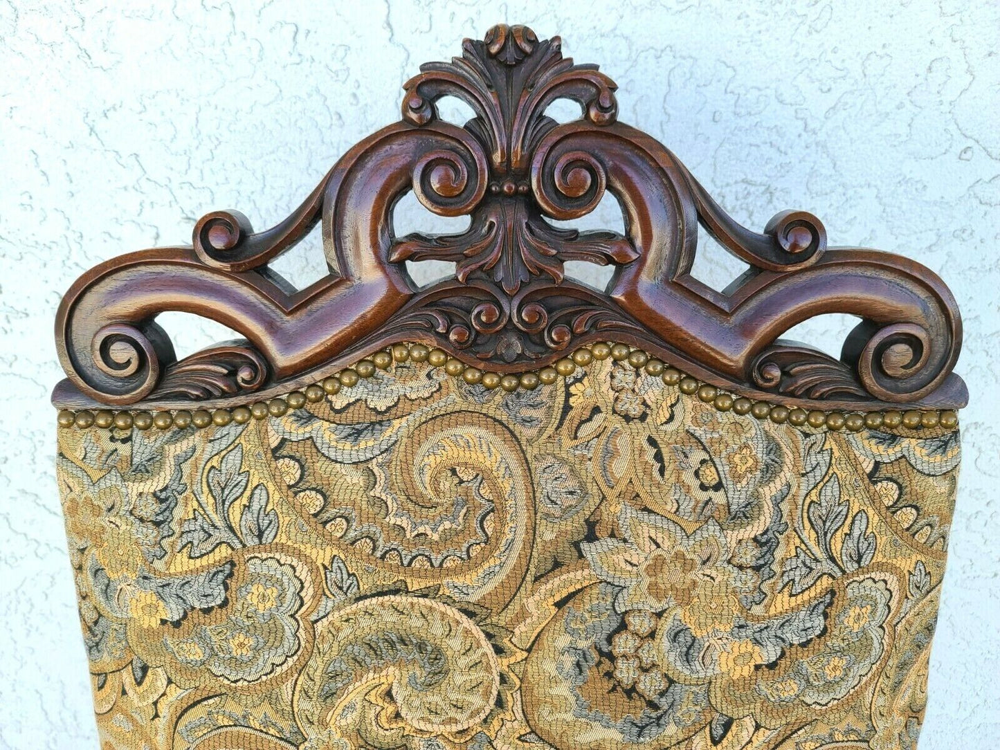Antique Italian Renaissance Revival Style Carved Walnut Throne Chair Circa 1900