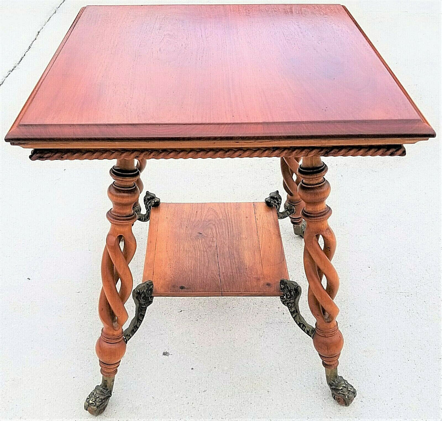 Antique Asian Chinoiserie Wood & Brass Dragons Claw & Ball Lamp Accent Table 29"