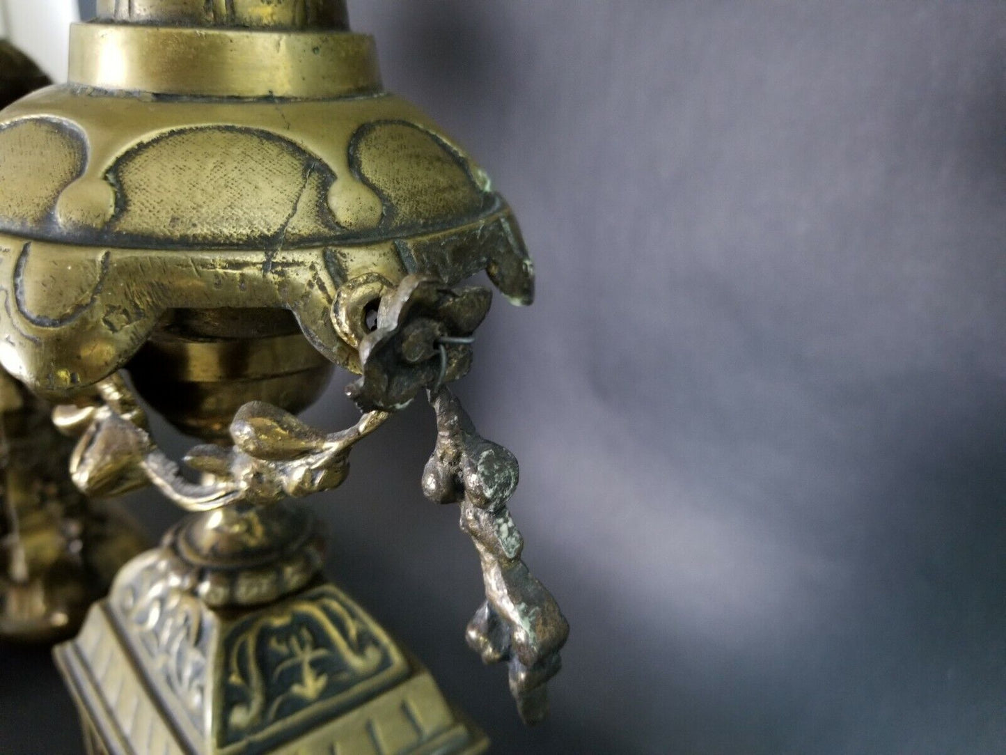 (2) Antique Italian Ornate Bronze French Louis XV Rococo 6 Point Candelabras