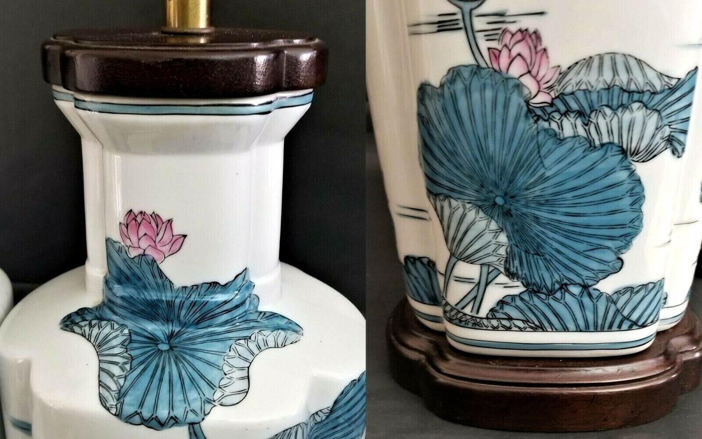 Vintage KNOB CREEK Asian Chinoiserie Porcelain Table Lamps - A Pair