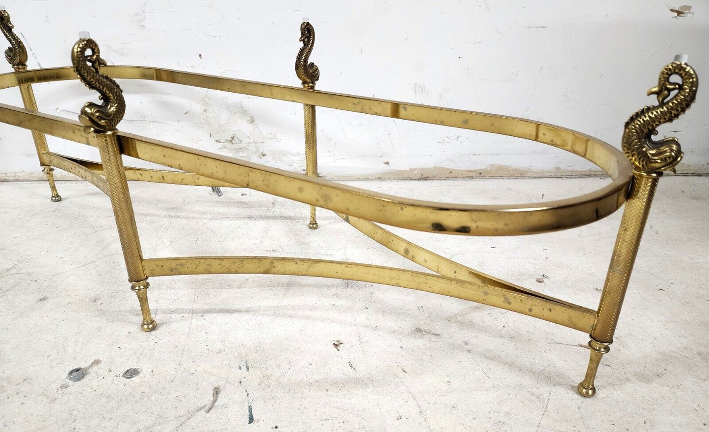 Italian Brass Coffee Table with Dolphins Supporting Glass Top