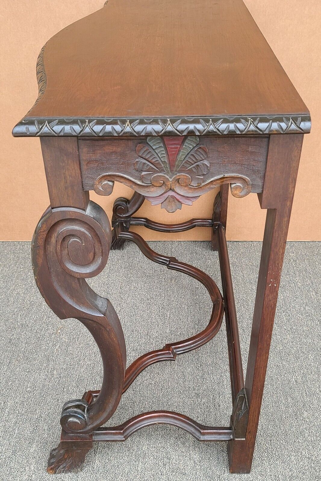 Antique English Regency Carved Acanthus Polychrome Console Table