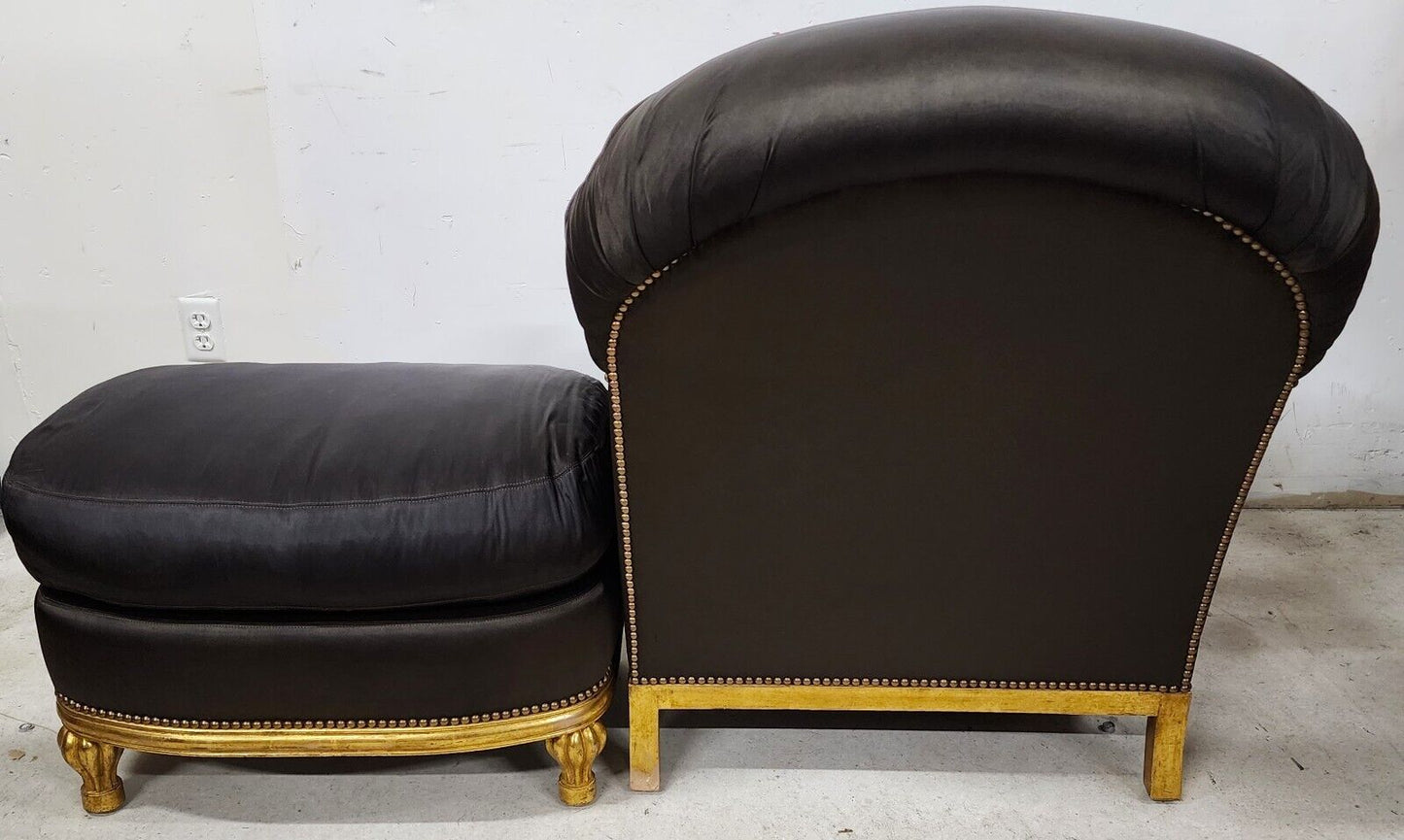 Art Deco Gilt Finish Club Chair & Ottoman