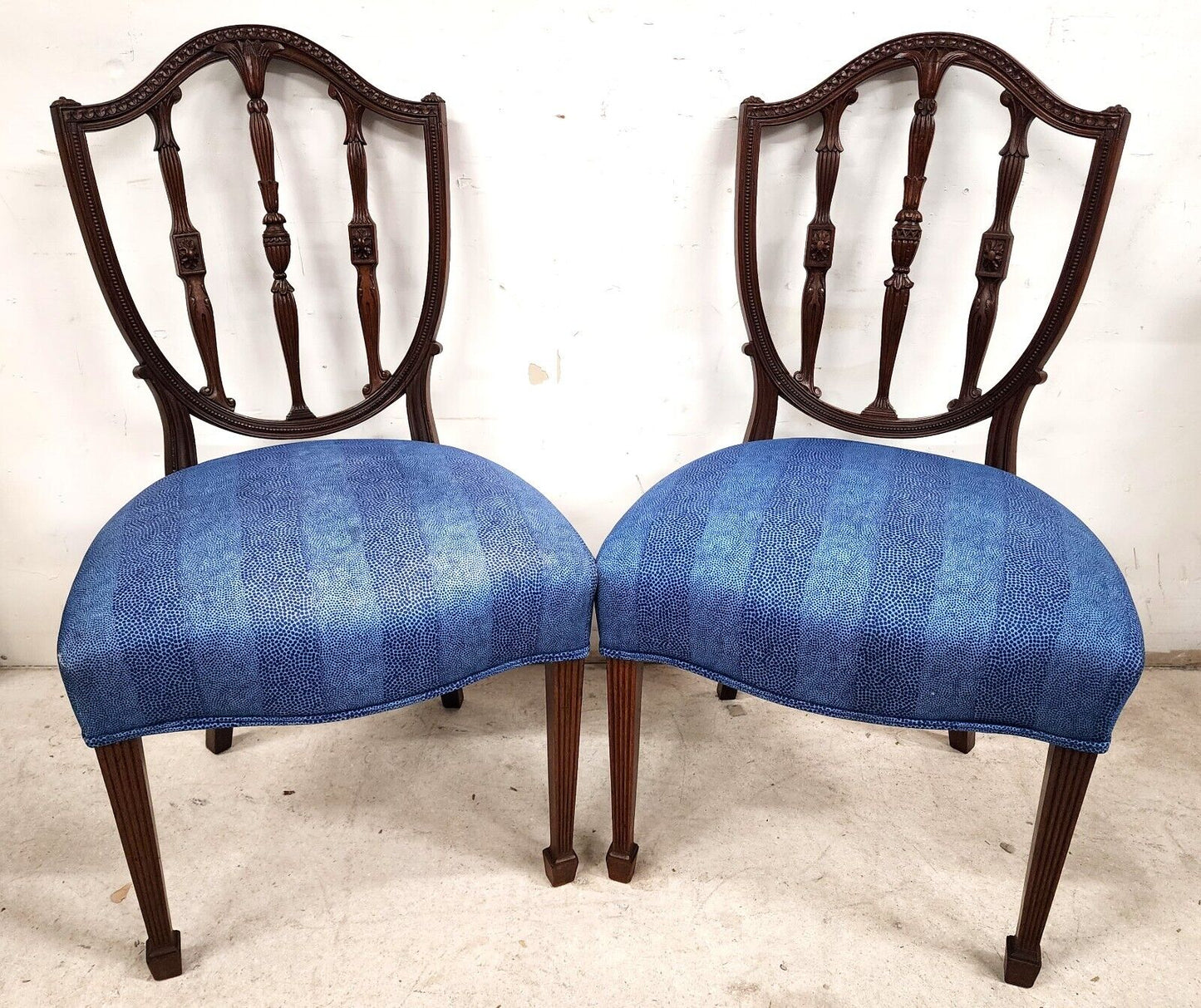Antique George III Accent Side Chairs Shield Back Mahogany 19th Century Set of 2