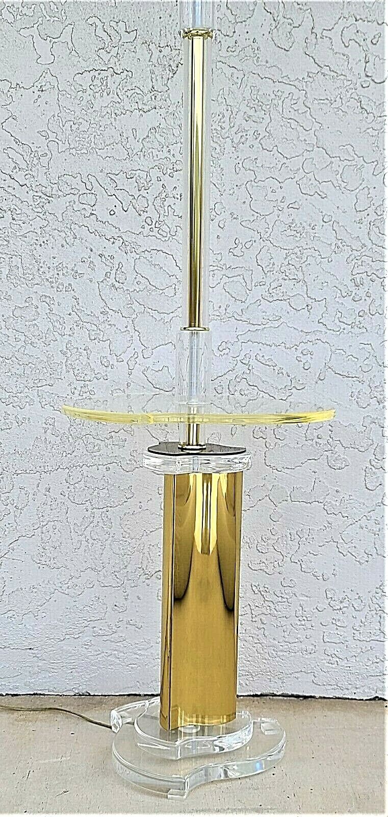 Vintage Art Deco BAUER Lucite & Brass Floor Lamp With Table