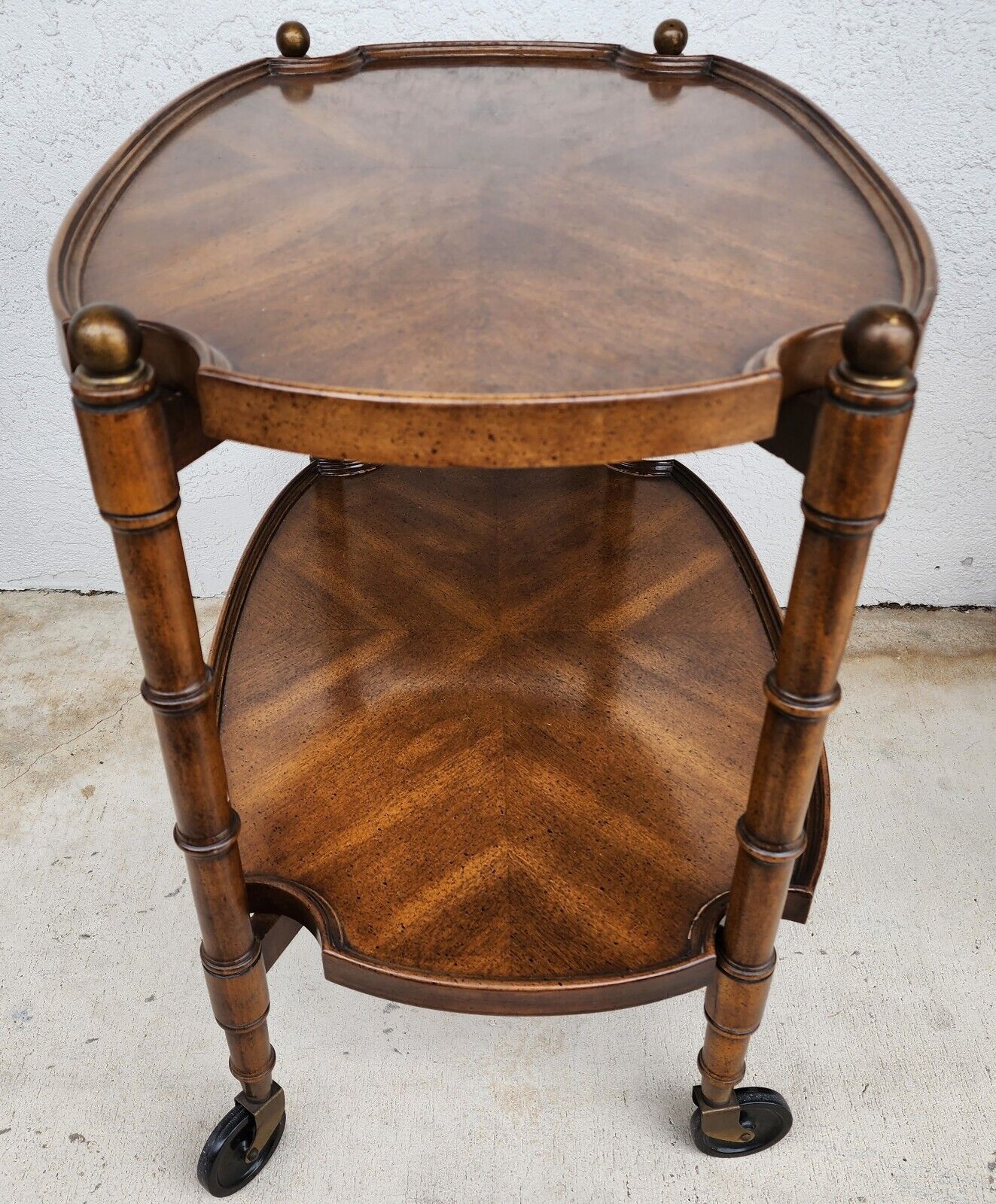 Vintage Bar Cart Trolley Rolling Faux Bamboo with Serving Tray