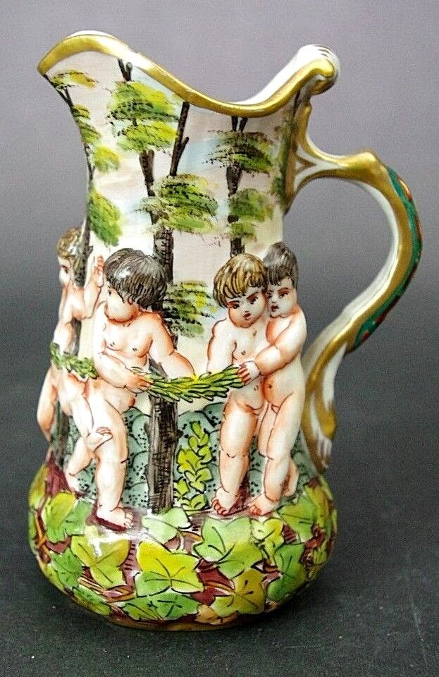 Antique OVINGTON Hand Painted Nude Cherubs Children Capo di Monte Creamer France