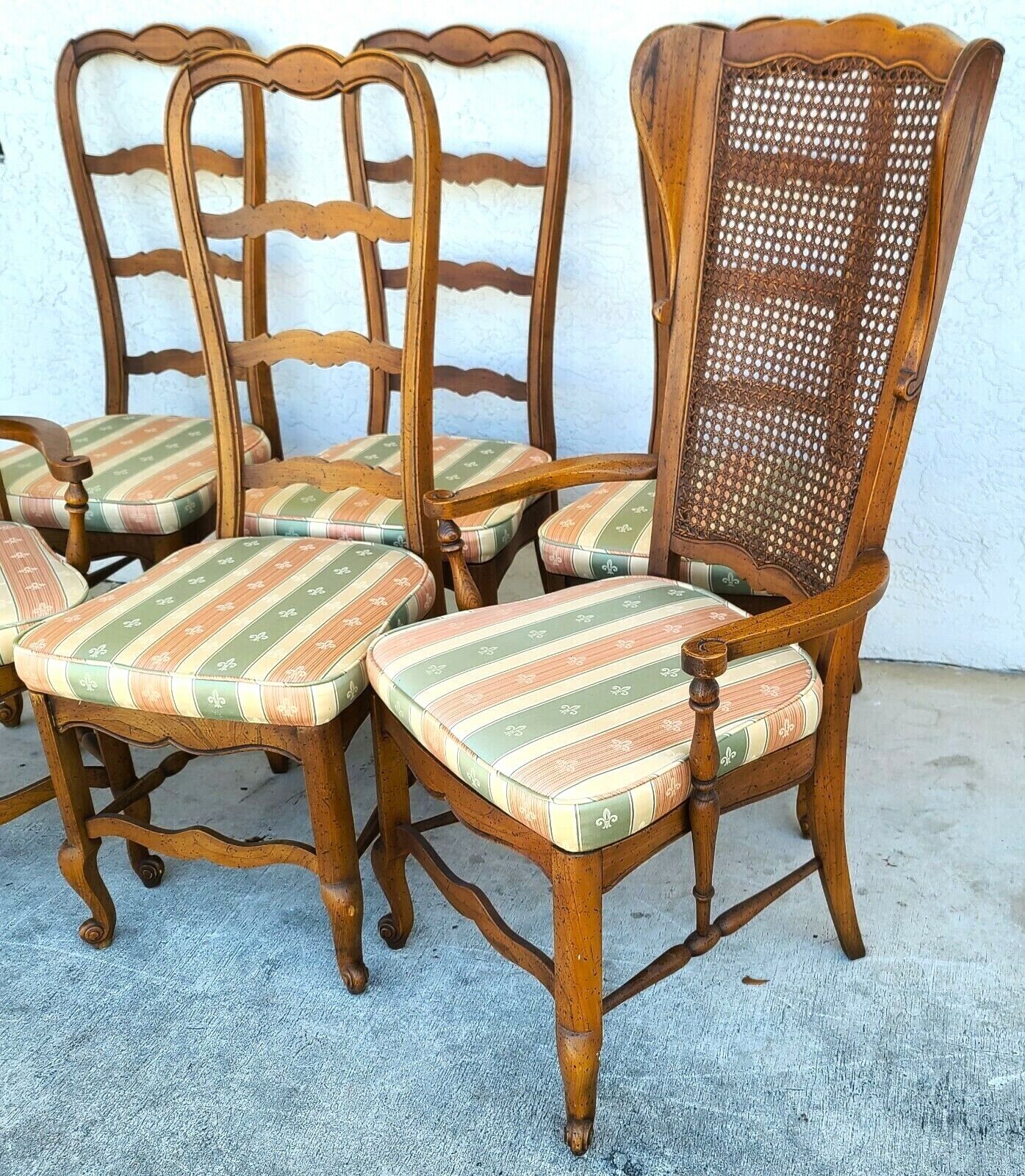 Vintage French Country Oak Dining Chairs - Set of 6