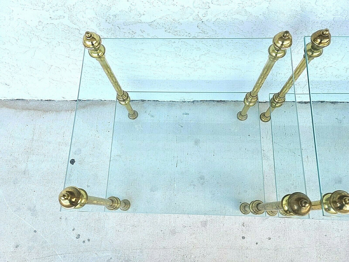 Vintage Pair of 2 Tier Brass & Glass Side End Tables Nightstands