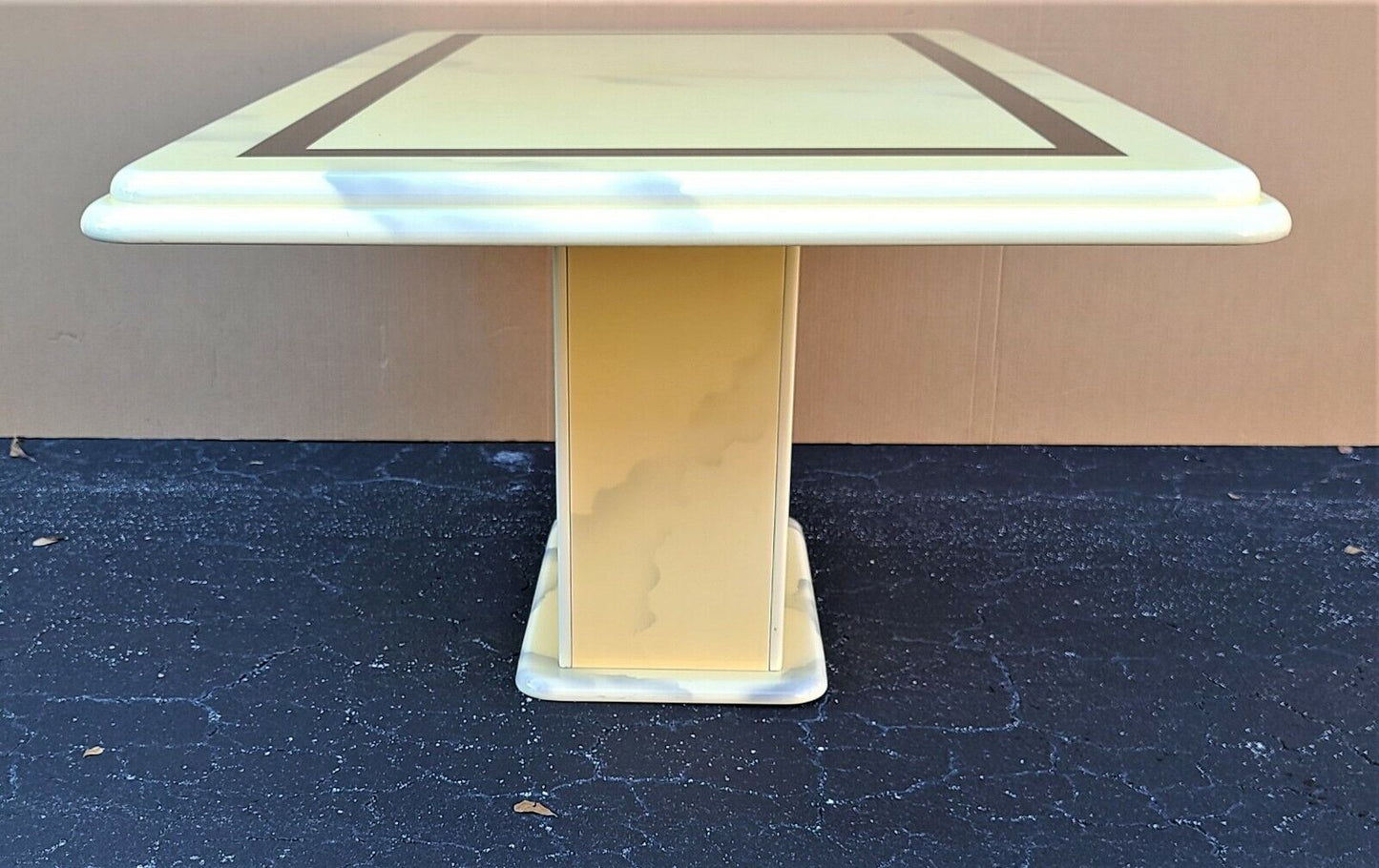Vintage Lacquered Faux Goatskin Karl Springer Style Pedestal Dining Table