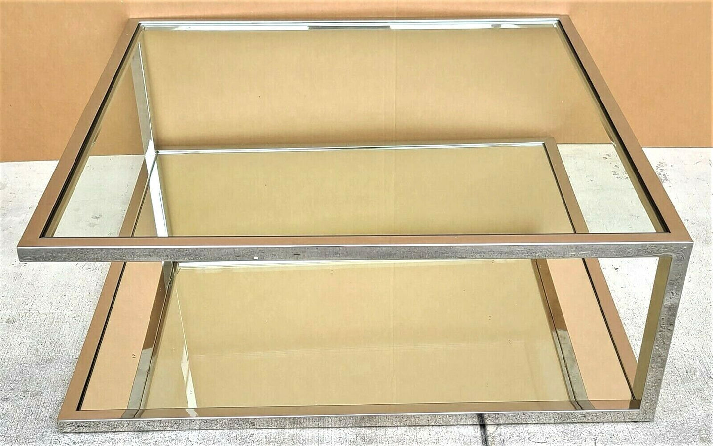 Vtg Italian Mid Century Modern Chrome Glass & Mirror Floating Top Coffee Table