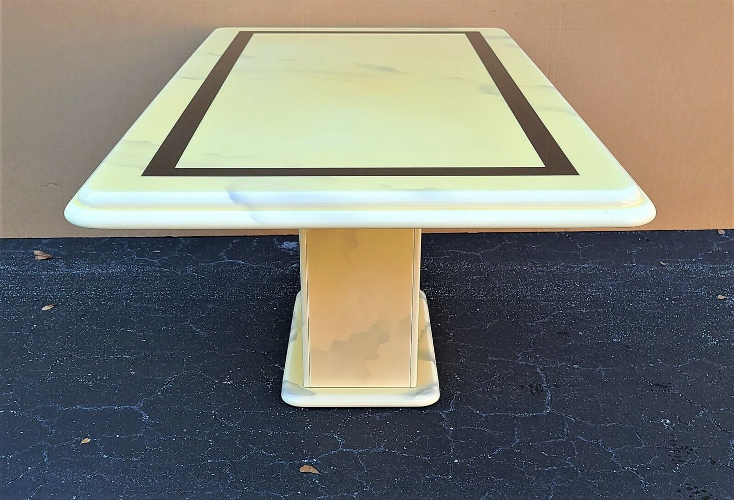 Vintage Lacquered Faux Goatskin Karl Springer Style Pedestal Dining Table