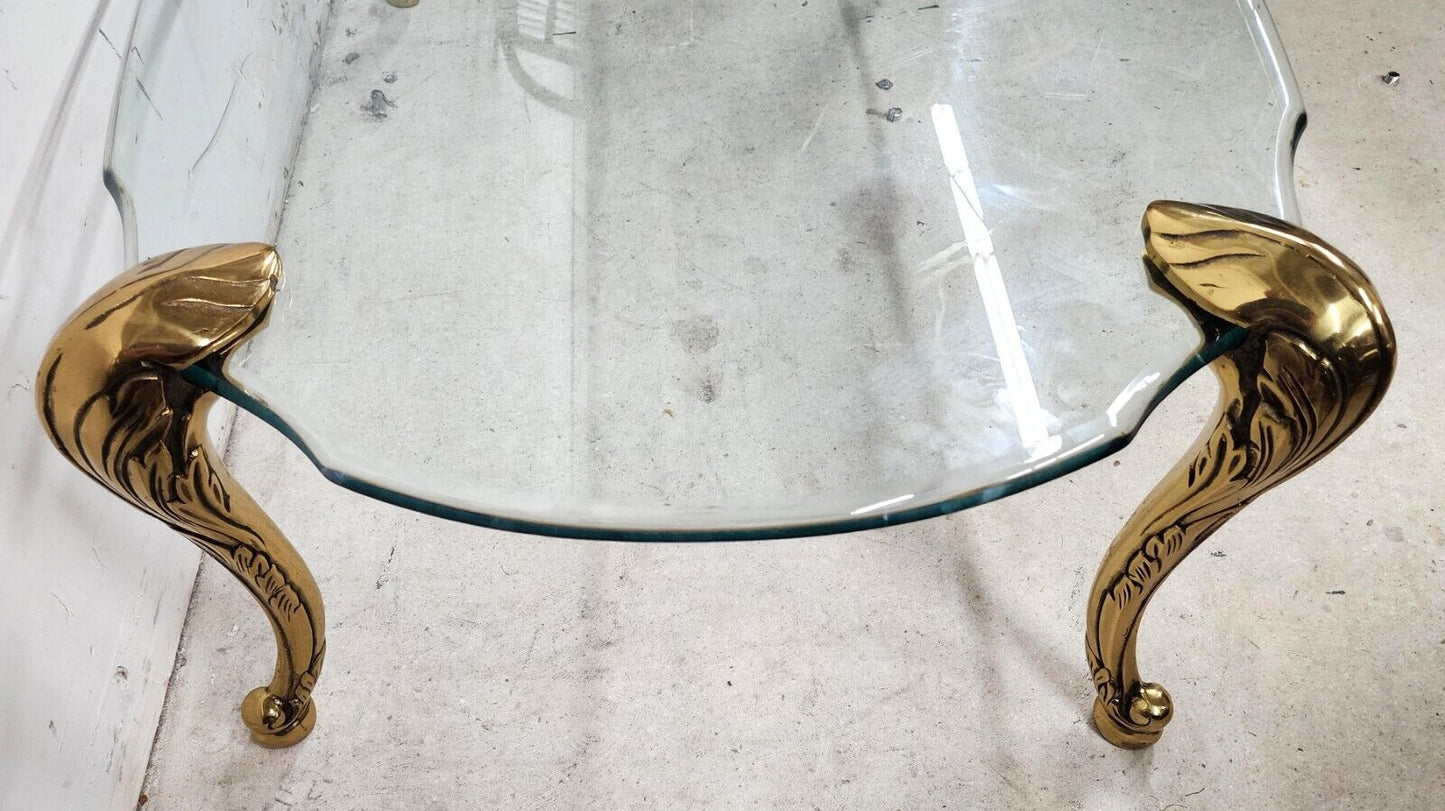 French Provincial Coffee Table Brass & Glass Vintage 1970s by CHAPMAN