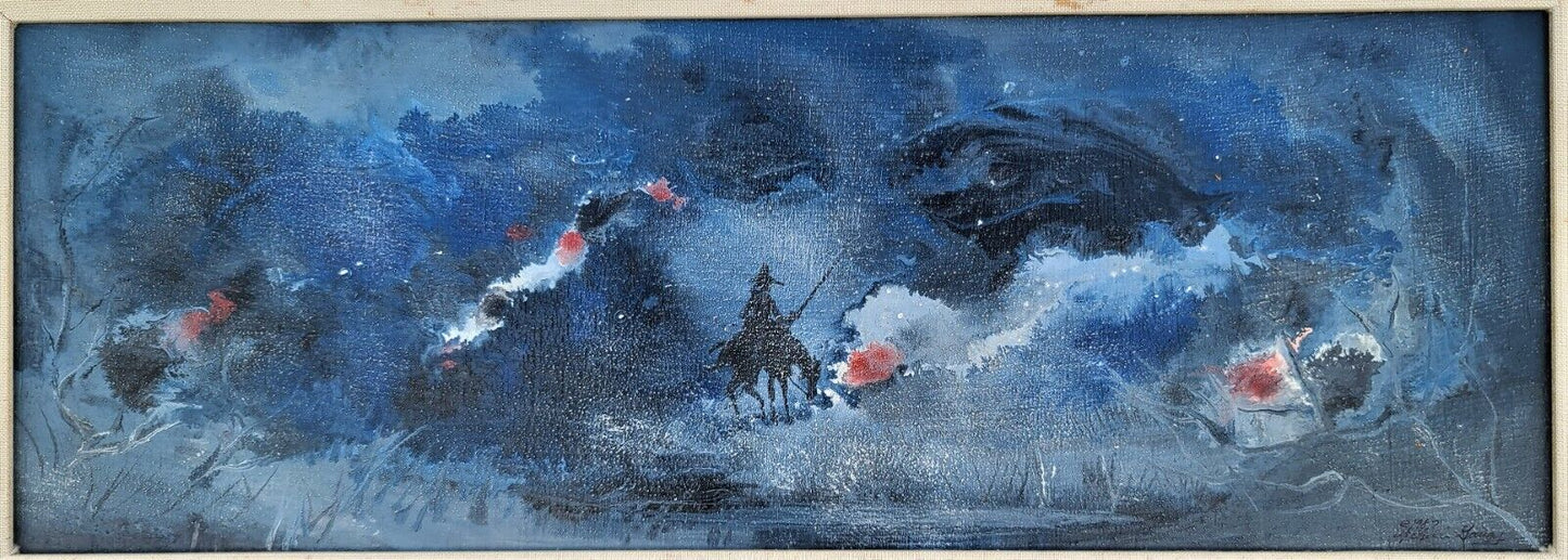 1987 Michelle Gaugy Framed Acrylic Don Quixote Themed Painting "Another Day"