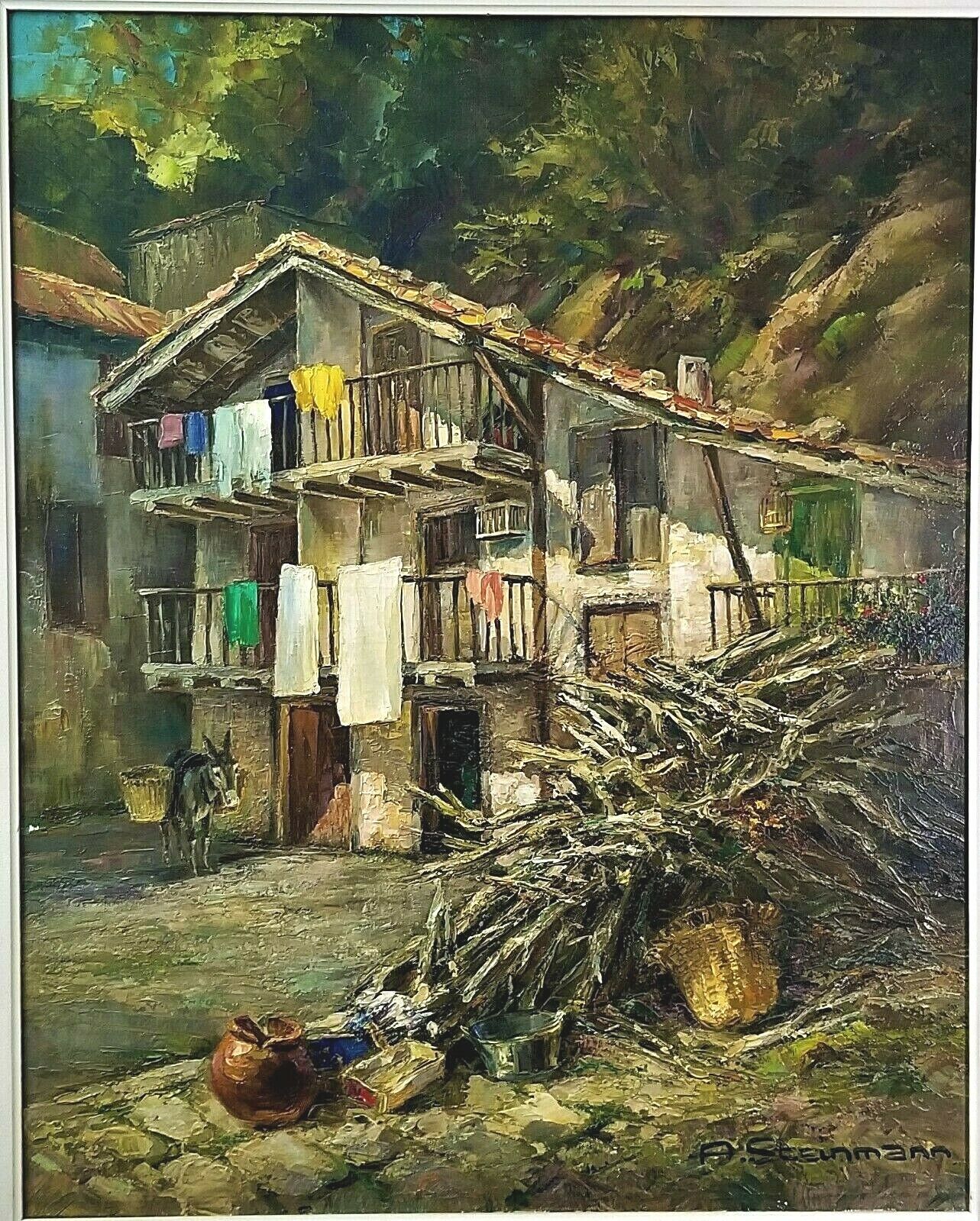 1965 Original Signed ALBERT STEINMANN Basque Spain Countryside Oil Painting