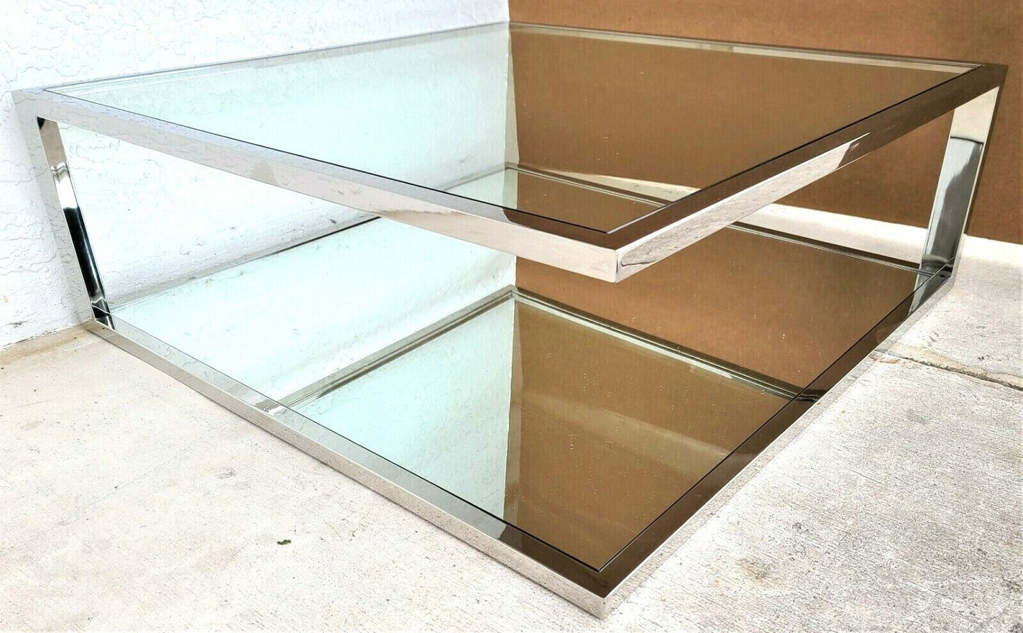 Vtg Italian Mid Century Modern Chrome Glass & Mirror Floating Top Coffee Table