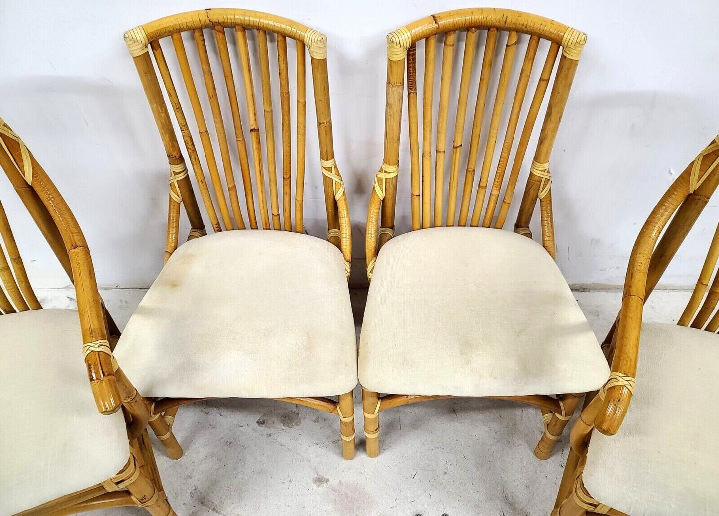 Vintage 1970s Bamboo Rattan Chairs - Set of 4