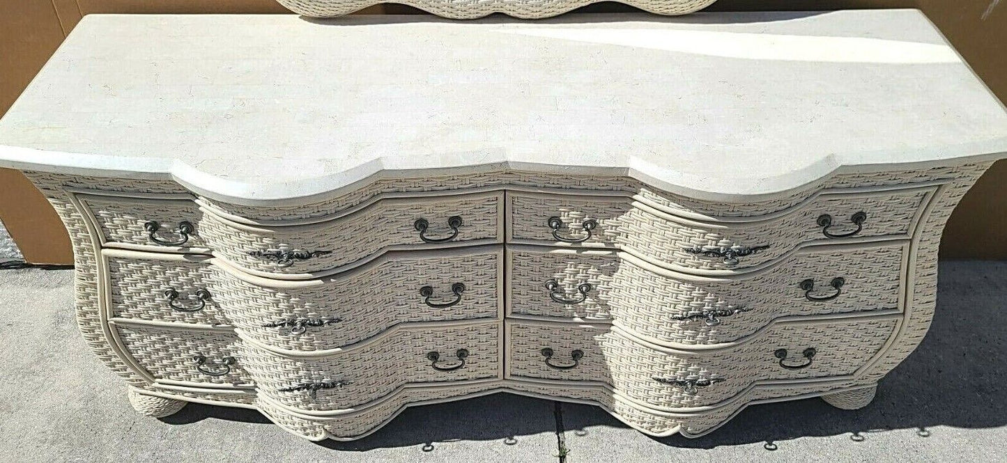 Whitecraft by Woodard French Wicker & Tessellated Stone Top Dresser