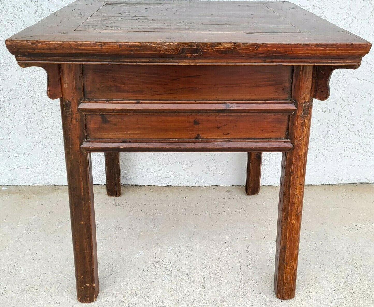 Antique Solid Wood Asian Chinoiserie 2 Drawer Side Occasional Lamp Table