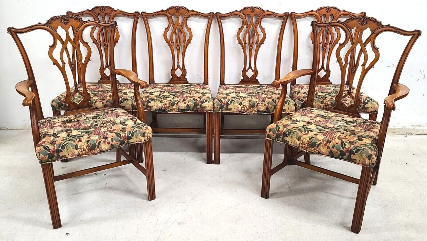 Antique 1930s Set of 6 Mahogany Chippendale Dining Chairs