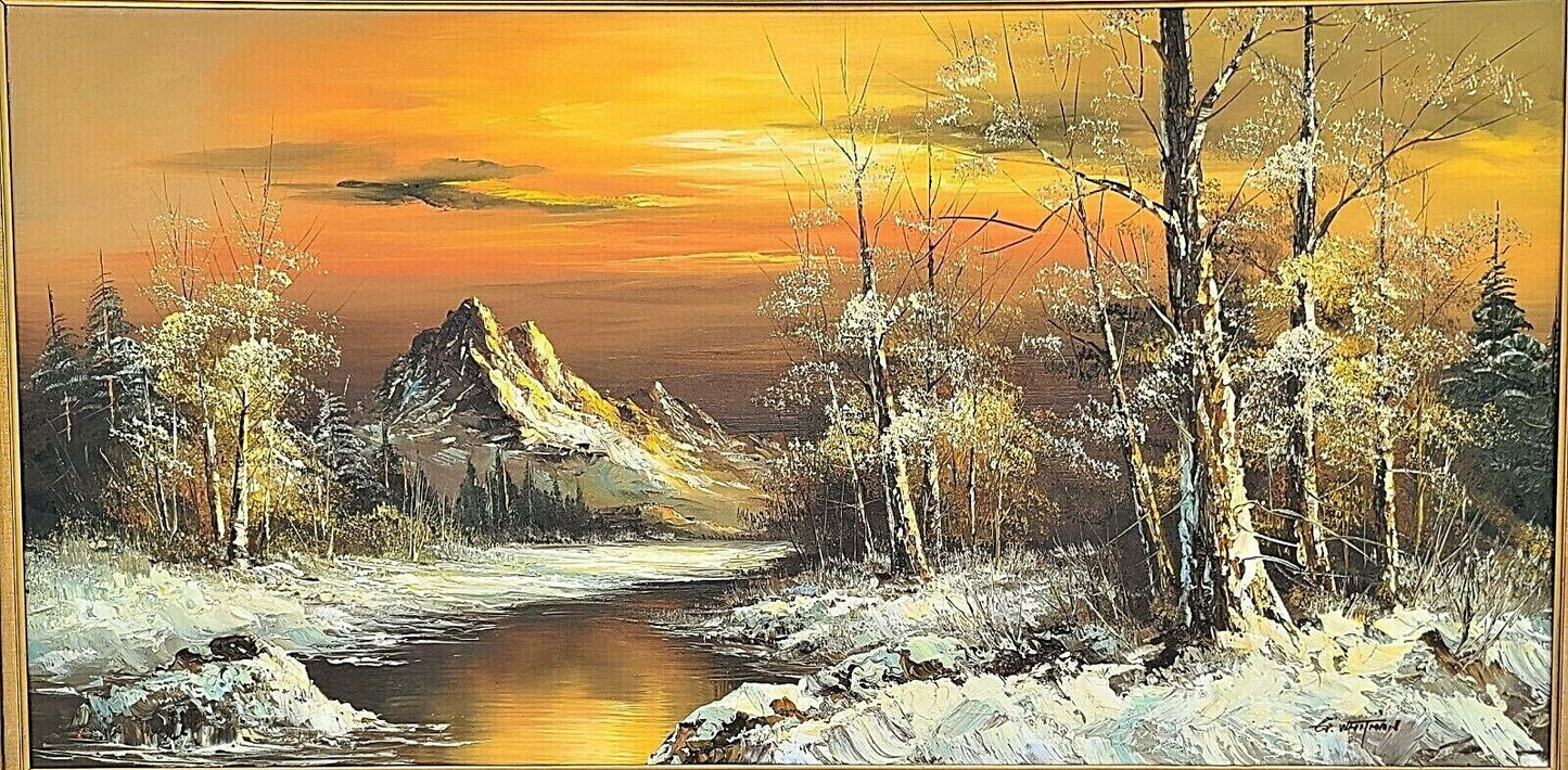 Vintage Huge 48" Original Signed G WHITMAN Landscape Oil Painting