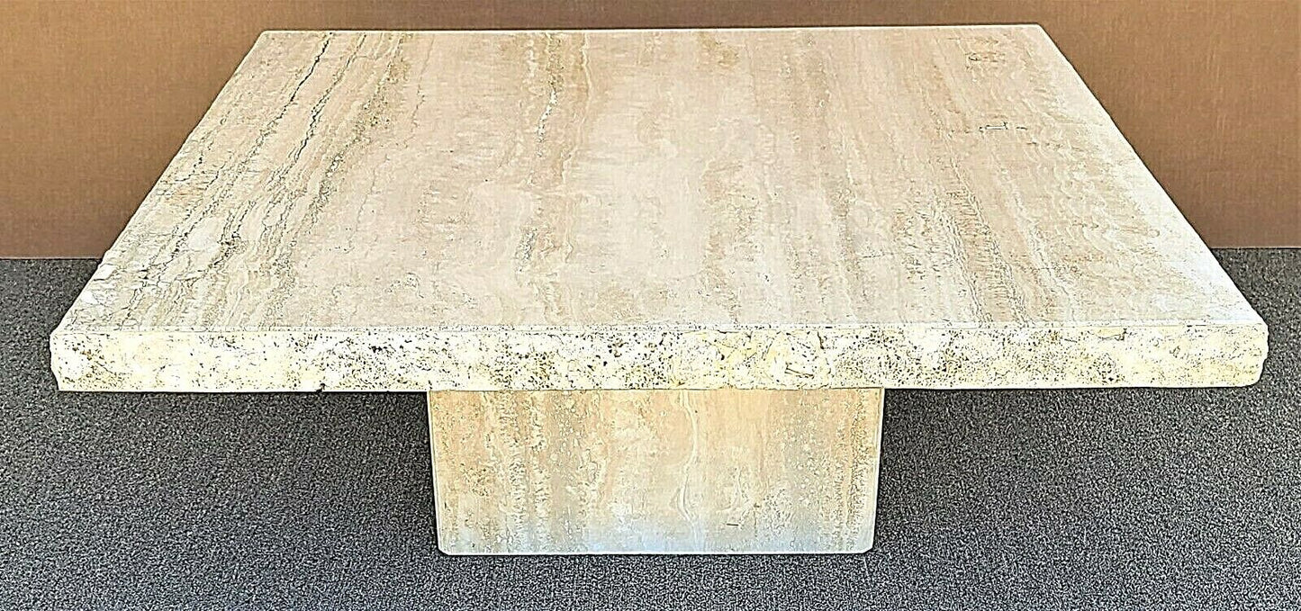 Midcentury Italian Travertine Side End Table by Stone International