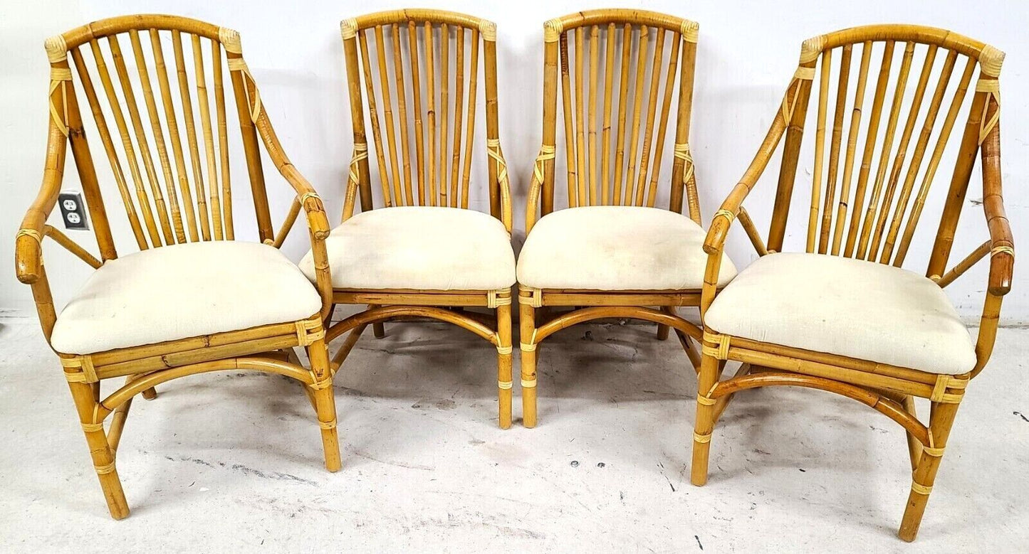 Vintage 1970s Bamboo Rattan Chairs - Set of 4