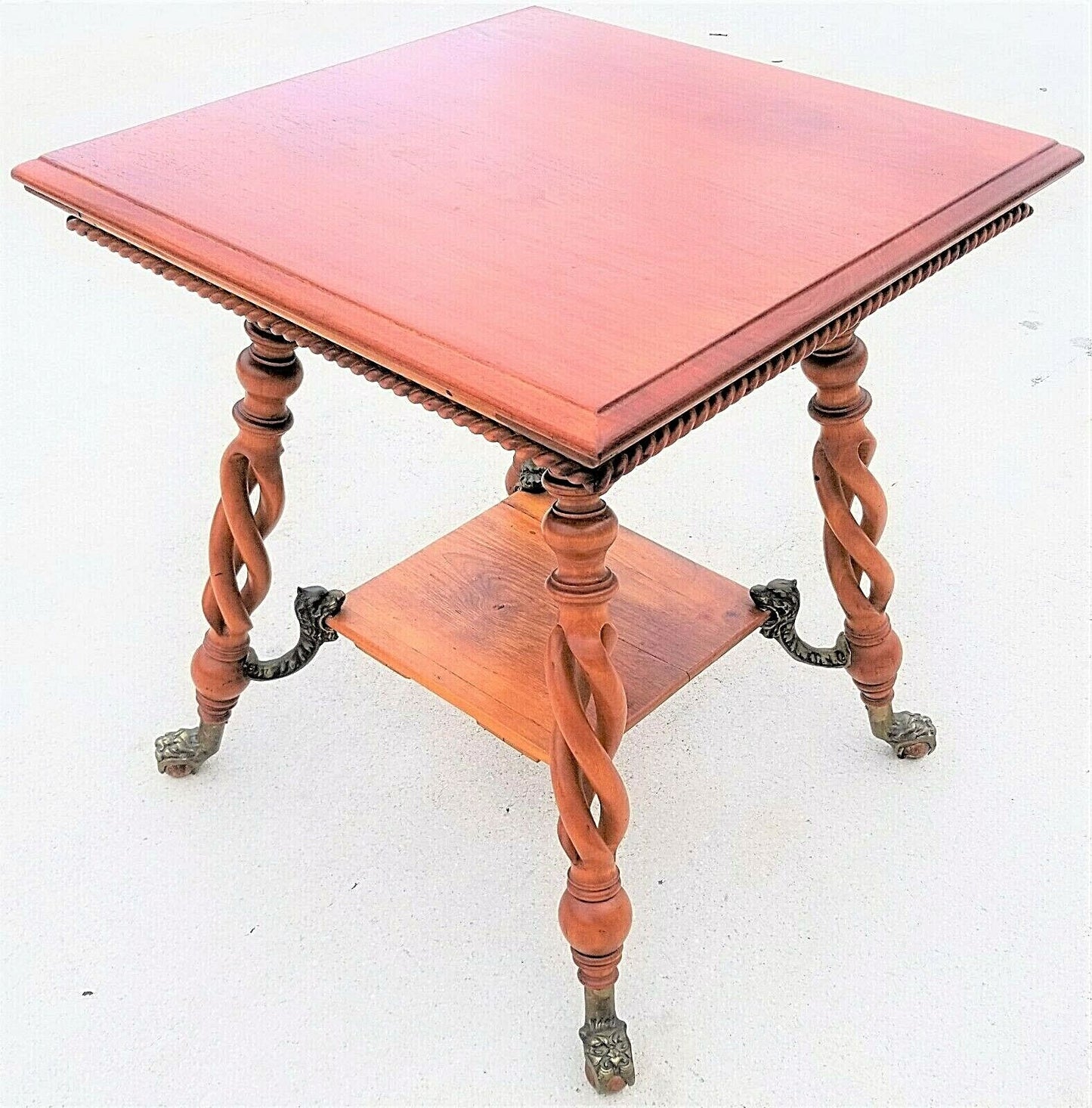 Antique Asian Chinoiserie Wood & Brass Dragons Claw & Ball Lamp Accent Table 29"