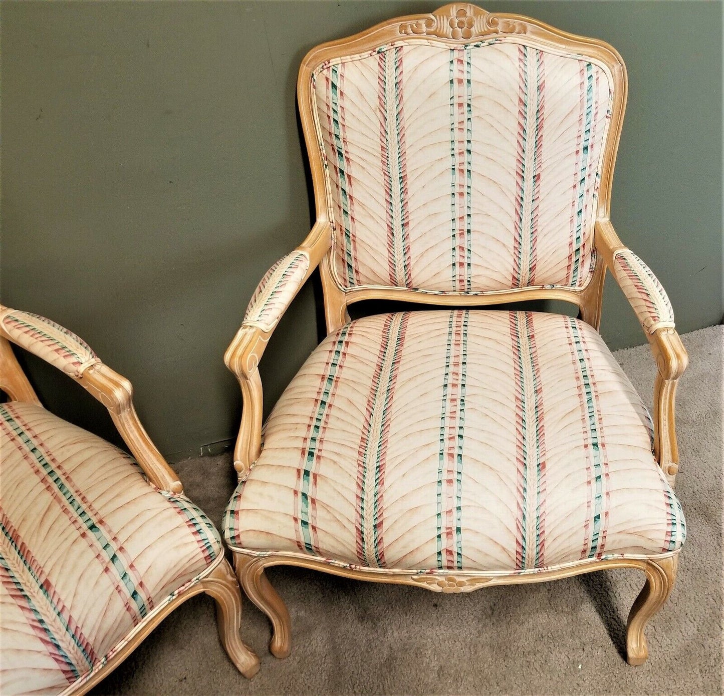 2 CHATEAU DA'X Country French Provincial Tropical Carved Wood Fauteuil Armchairs